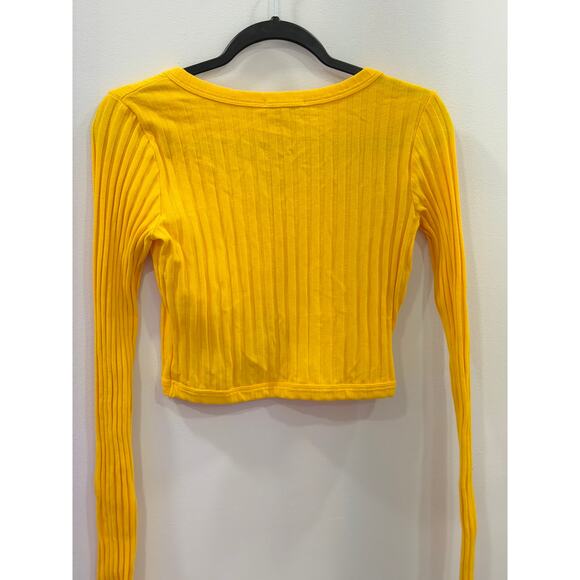 New Cotton Citizen Ribbed Capri Cropped Cardigan Yellow Women's Sz Medium - Picture 3 of 7